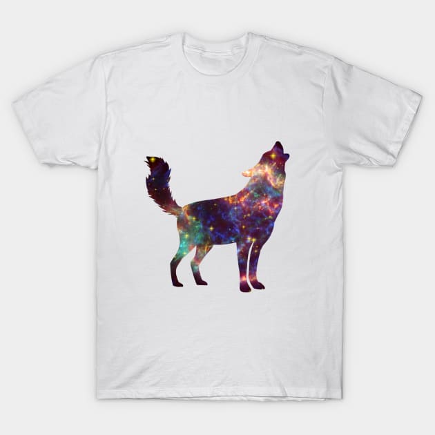 Wolf Double Exposure Galaxy T-Shirt by ColorFlowCreations